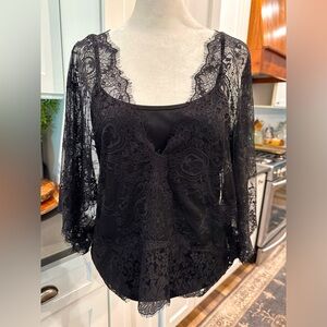 Stella & Dot Womens Lace Cami Lined Blouse Top Size S Black Witchy Fairy Goth